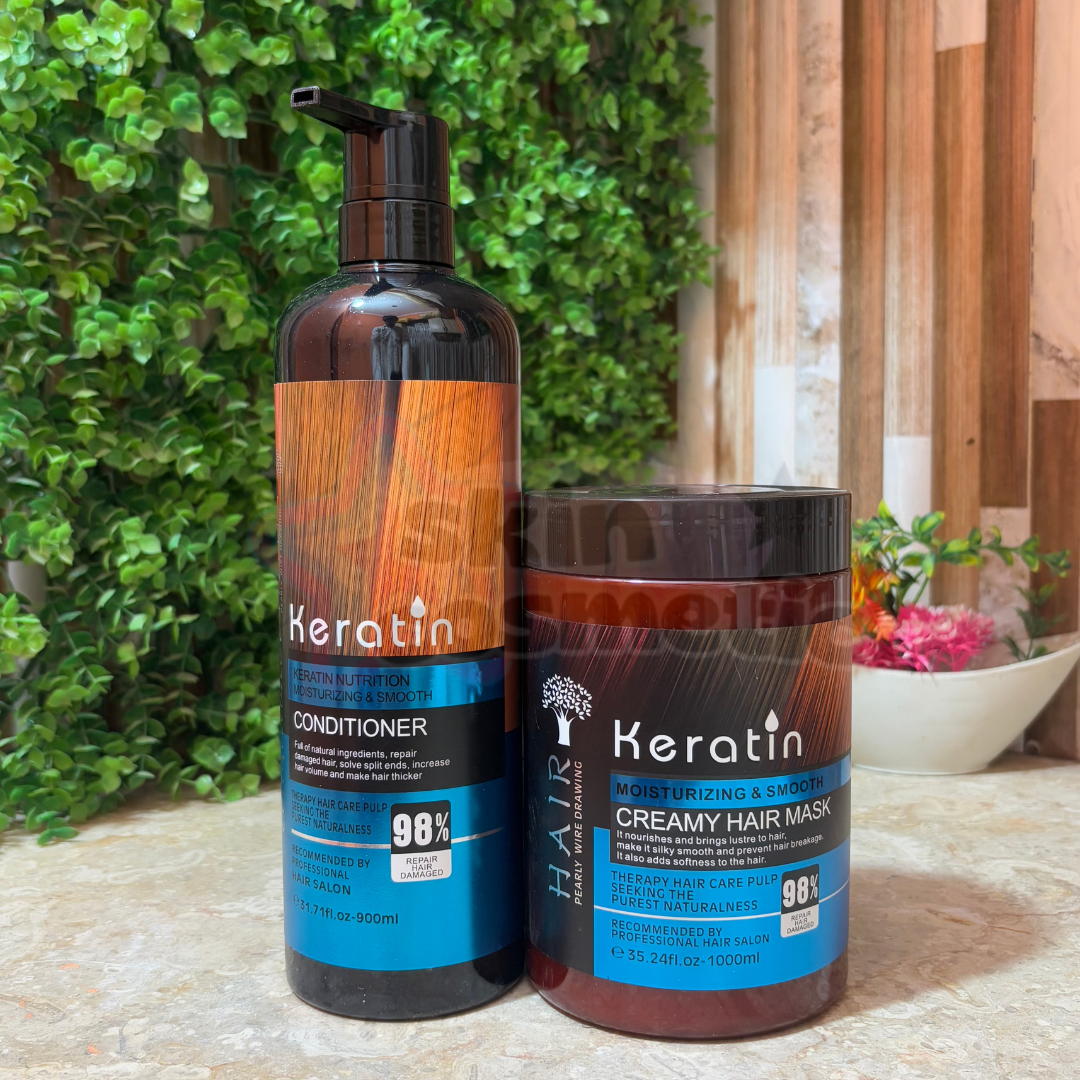 Keratin Nutrition Moisturizing & Smooth Shampoo + conditioner + Hair Serum + Creamy Mask (DEAL 10% OFF)